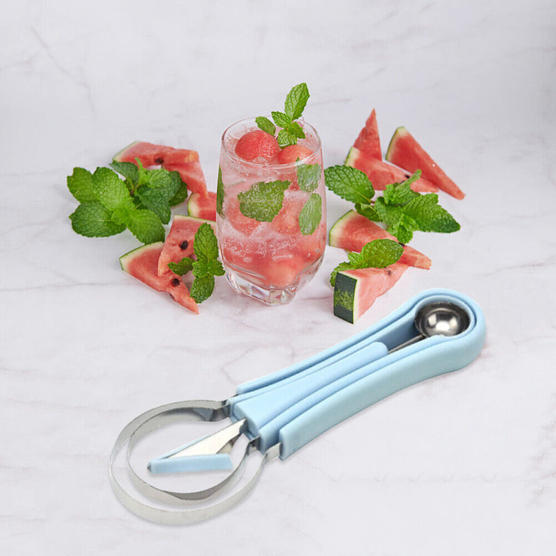 #A 4 in 1 Watermelon Slicer Cutter Fruit Carving Multifunctional Melon Ball Gadg
