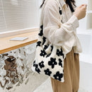 Fashion Women Love Heart Print Messenger Bag Autumn Winter Plush Large Handbags