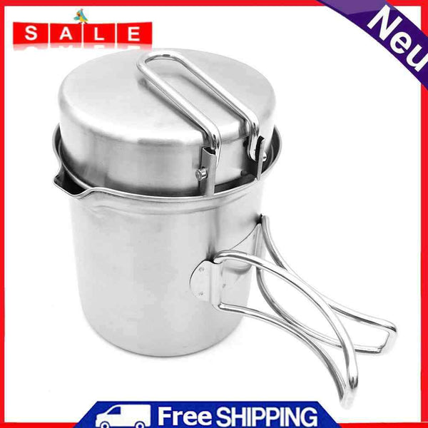 2pcs/Set Folding Outdoor Camping Kettle Backpacking Cooking Hiking Pot Pan Kit