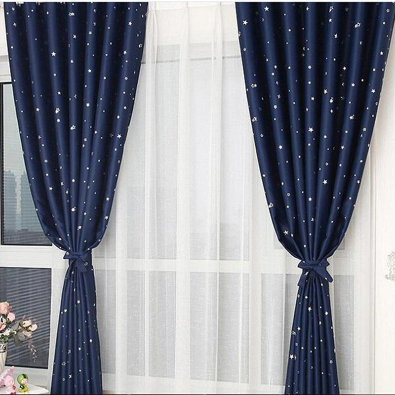 Star Pattern Window Shading Curtain Blackout Bedroom Balcony Home Purdah(D)