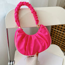 Women Pleated Hobos Shoulder Bag Casual Ladies Solid Color Small Handbags Purse