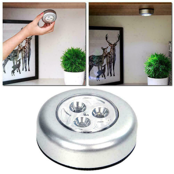3 LED Push On Off Light Self Stick On Click Battery Button Cabinet R1J3 Q7S0