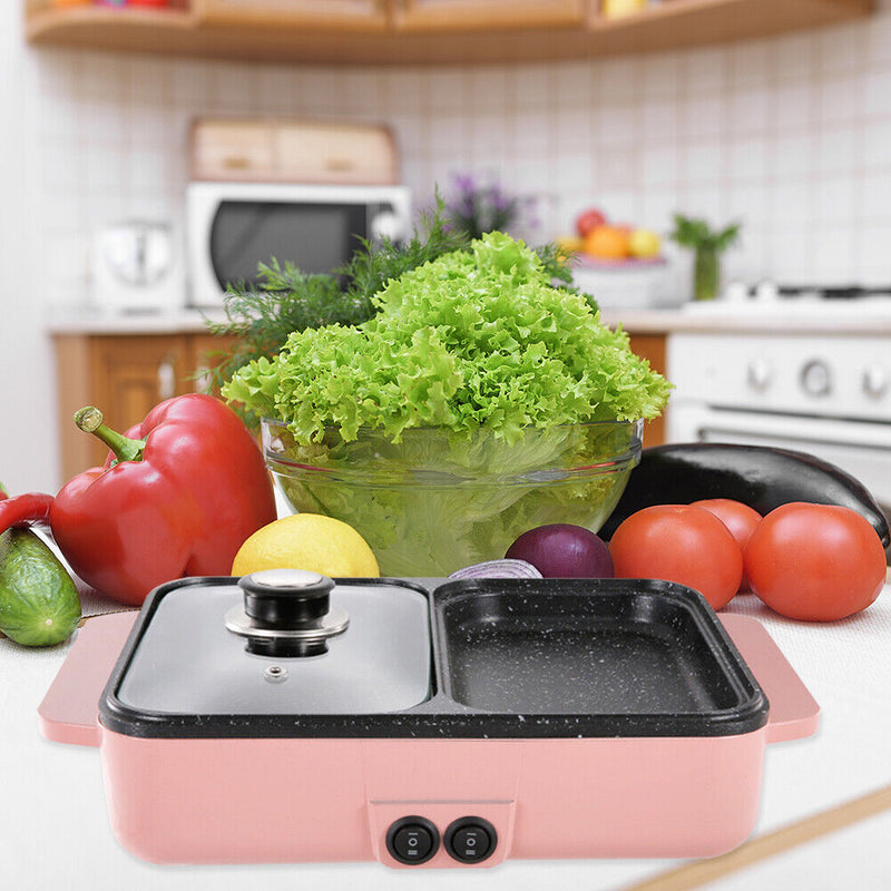 1000W Multi Roast Cooker 2 in 1 Non-Stick Electric Barbecue Hot Pot for Egg Soup