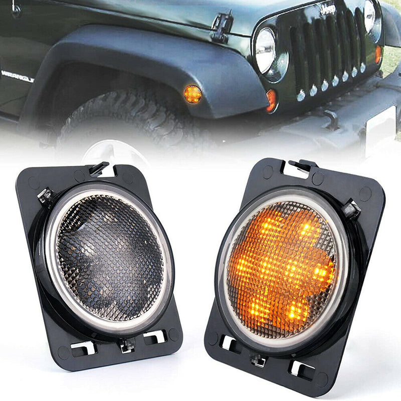 Front Fender LED Side Marker Lights Clear Lens for 07-18 Jeep Wrangler JK Sport