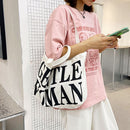 Letter Printed Women Canvas Handbags Tote Large Girls Shoulder Bag (White)