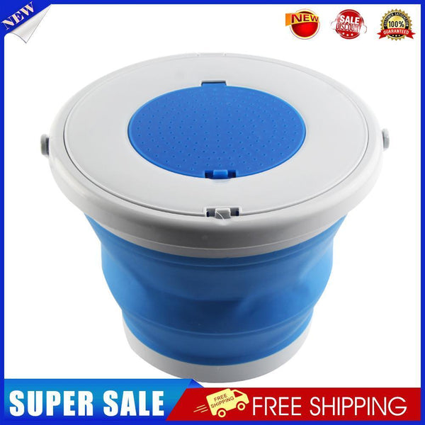 5L Folding Bucket with Cover Portable Car Wash Fishing Bucket (Blue)