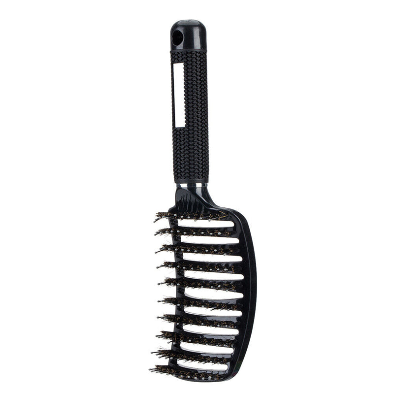Portable Curved Ribs Scalp Massage Comb Fluffy Brush (B Black)