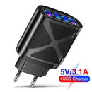 4 Port Luminous USB Mobile Phone Charger Travel Adapter Quick Charge Facility