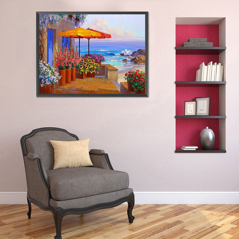 Beach Yard Oil Paint By Numbers Kits Canvas Picture for Adults Children No Frame