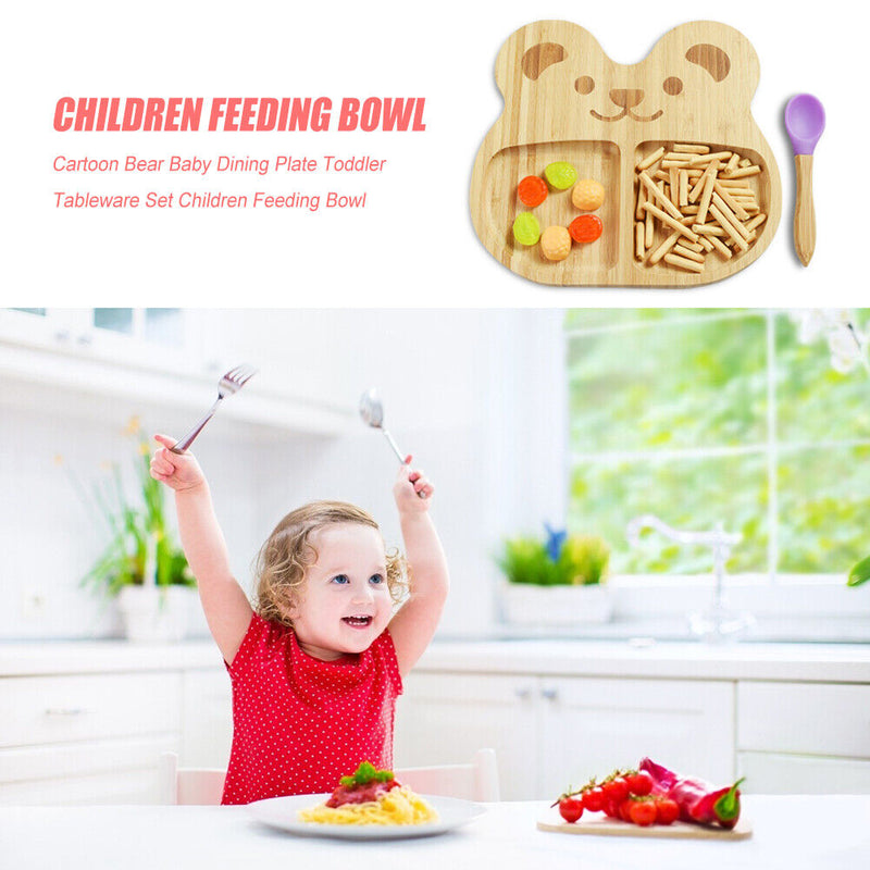 Baby Dining Plate Anti-fall Toddler Tableware Set Children Feeding Bowl Spoon