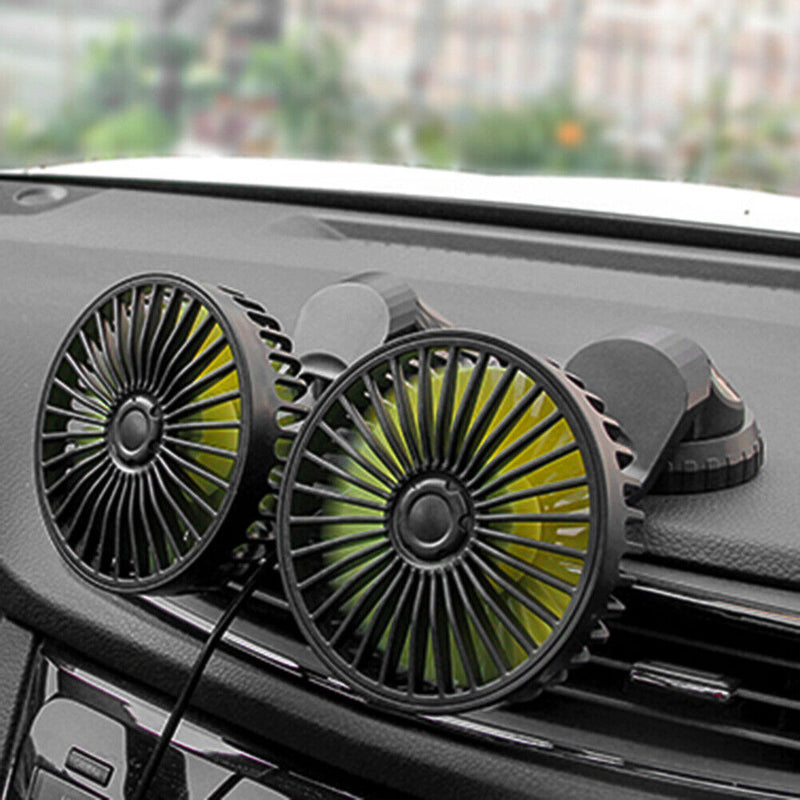 USB Powered Car Fan Multi-Angle Rotatable Dual Head 3-Speed Dashboard Dual Head