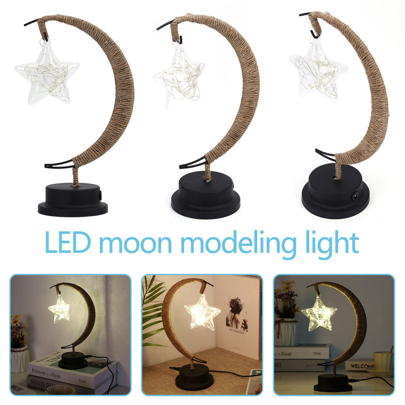 Table Desk Lamp Hemp Rope Star LED Night Light Decor (A Battery Powered) Newly