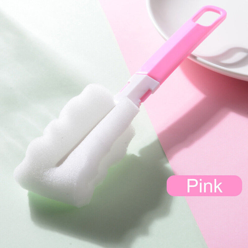 Sponge Long Handle Cup Brush Baby Glass Bottle Kitchen Cleaning Tool (Pink)