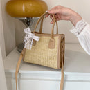 Straw Shoulder Bag Summer Beach Lace Splicing Woven Women Crossbody Handbags