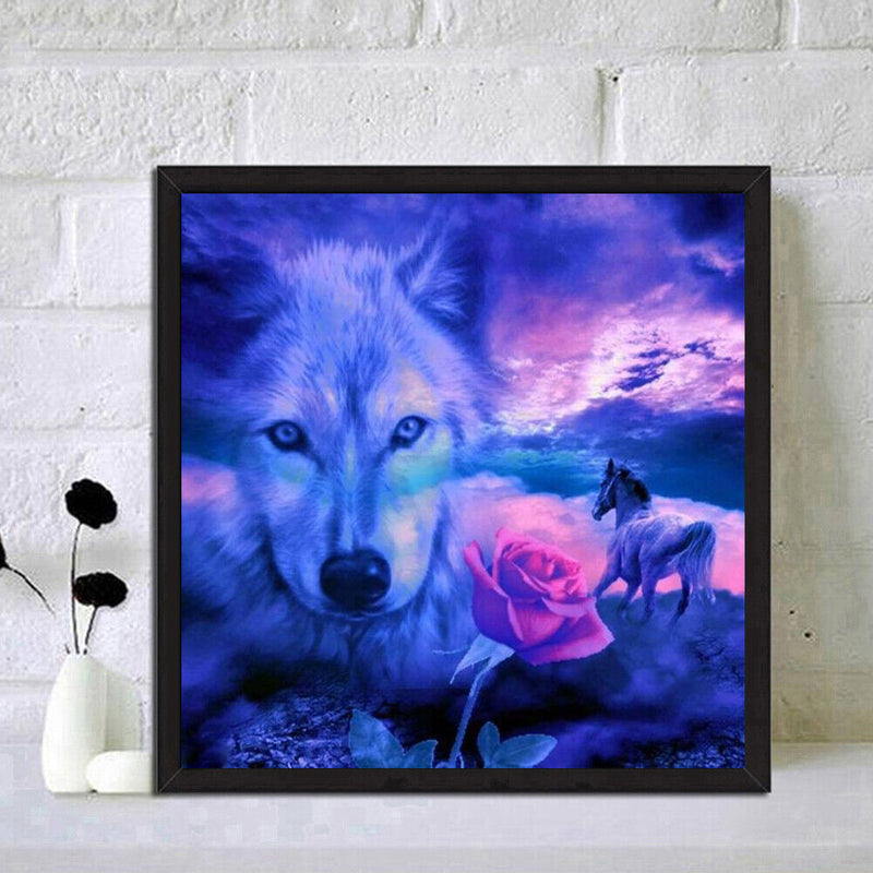 Diamond Painting 5D DIY Wolf Flower Full Round Drill Rhinestone Picture Kit