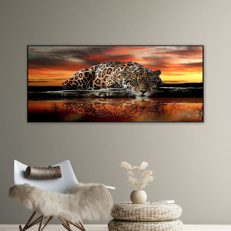 Sunset Leopard Oil Paint By Numbers Kits Canvas Picture DIY Home Decoration Gift