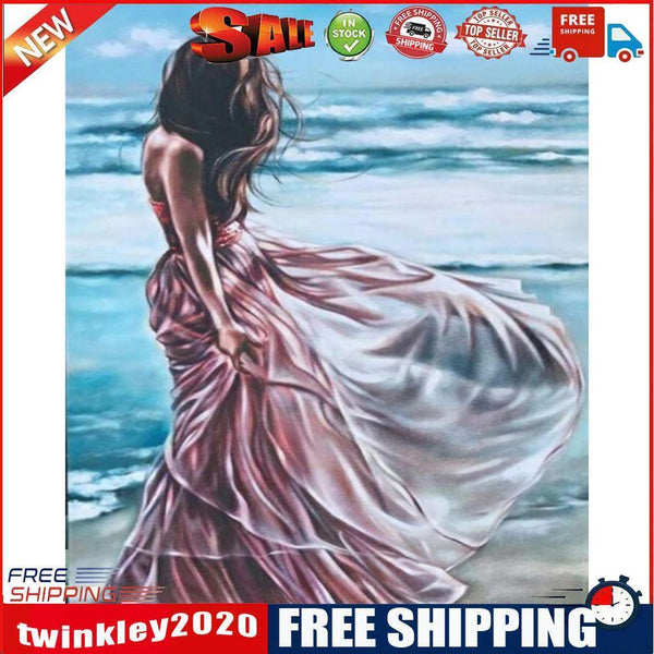 Beach Girl Back Oil Paint By Numbers DIY Handpainted on Canvas Wall Art Kit