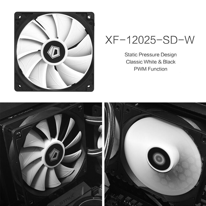 XF-12025-SD-W 120mm PWM Desktop Computer Case Fan with Black Frame White Blade