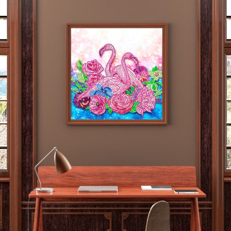 5D DIY Partial Special Shaped Drill Diamond Painting Pink Swan Home Decor