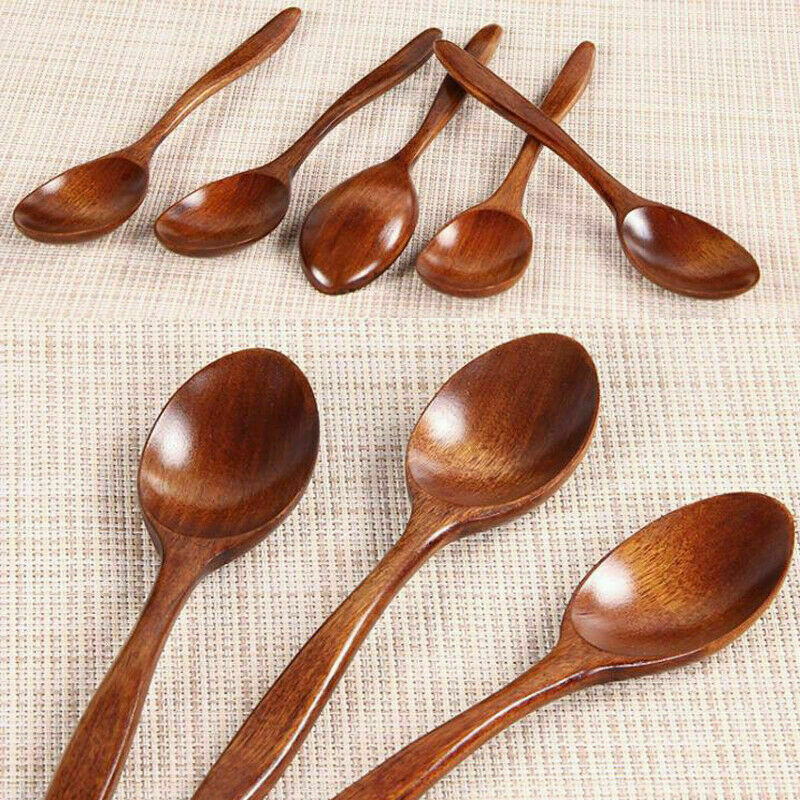 18CM HighQuality Wave Wood Spoon Flatware Kitchen Tool Stir Soup Dessert C4O7