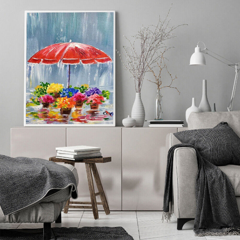Umbrella Flower Drawing Frameless DIY Oil Paint by Number Canvas Home Decor