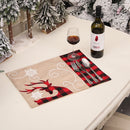 Christmas Linen Embroidery Placemat Elk Plaid Non Slip Xmas Decor Table Mat