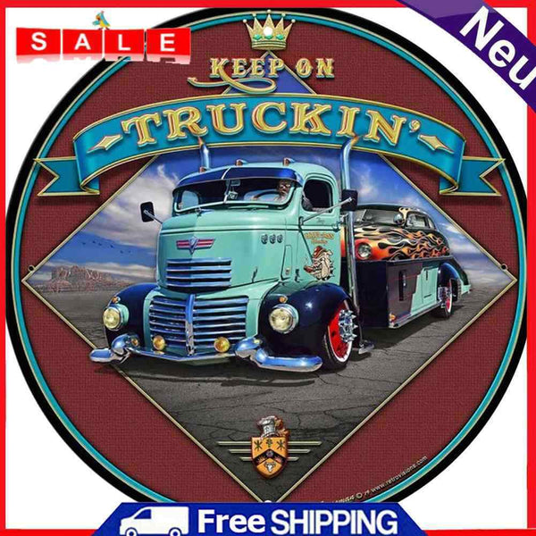 Round Truck Plate Metal Tin Sign for Bar Pub Club Garage Plate Wall Home Decor