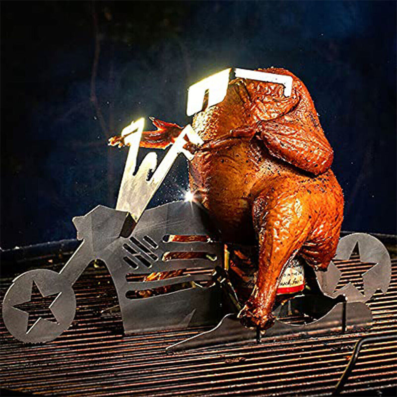 Motorcycle Chicken Grill Stainless Steel BBQ Stand Chicken Turkey Roasting Rack