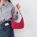 Retro Women Plush Hobos Shoulder Underarm Bag Acrylic Chain Handbag (Red)
