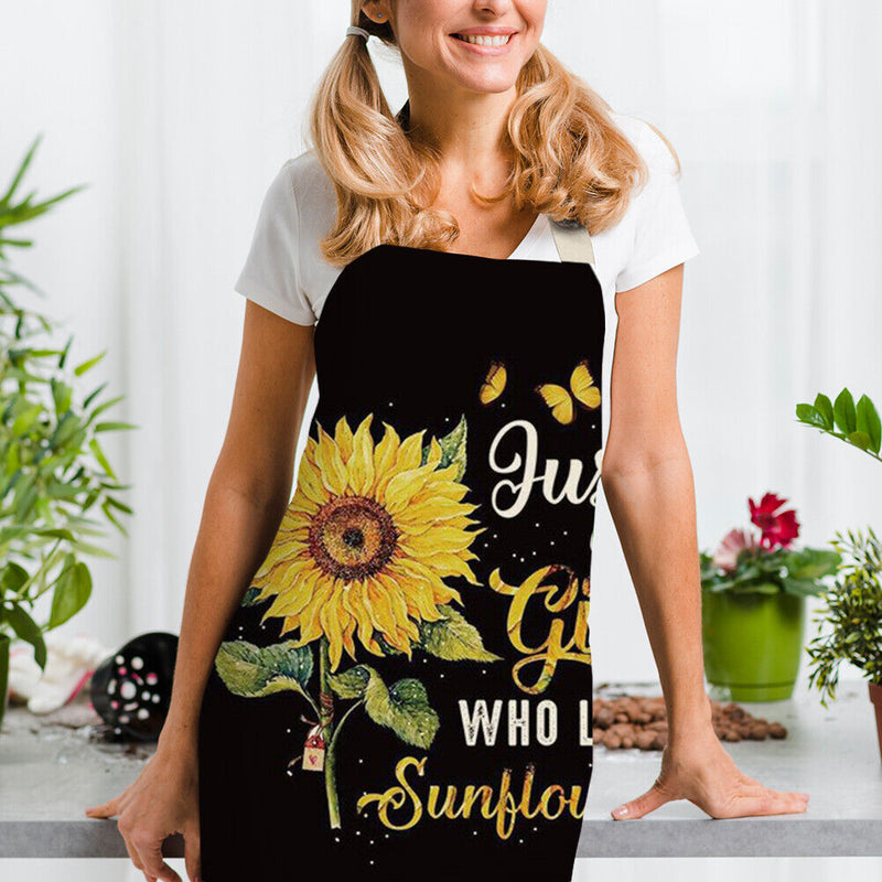 Sunflower Printed Linen Apron Waterproof Kitchen Cooking Bibs (82x68cm)