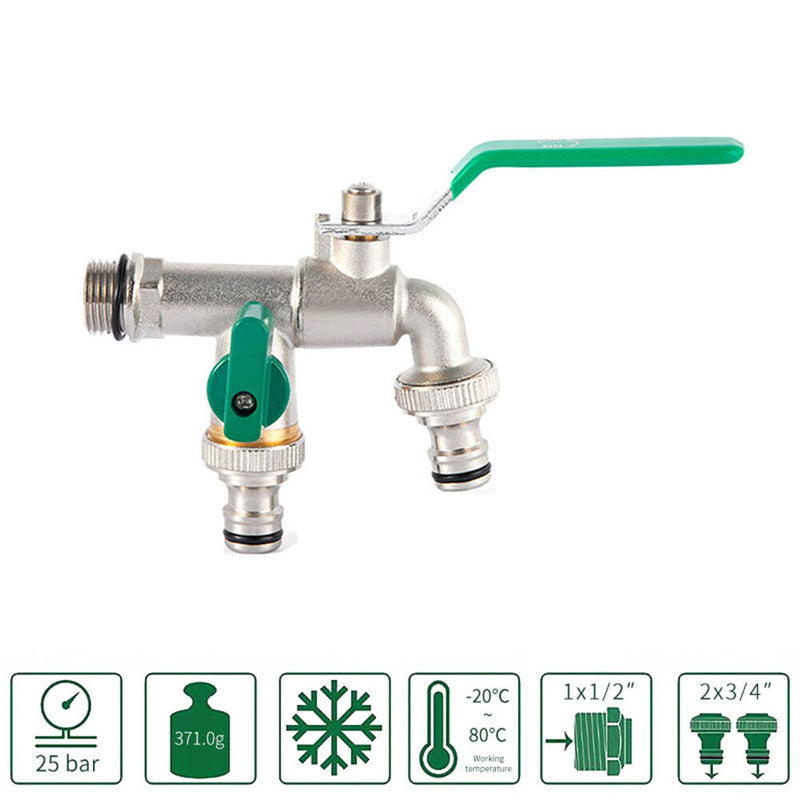 #A 1/2 inch Double Valve Outlet Nozzle Water Heads Anti-rust Water Hose Connecto