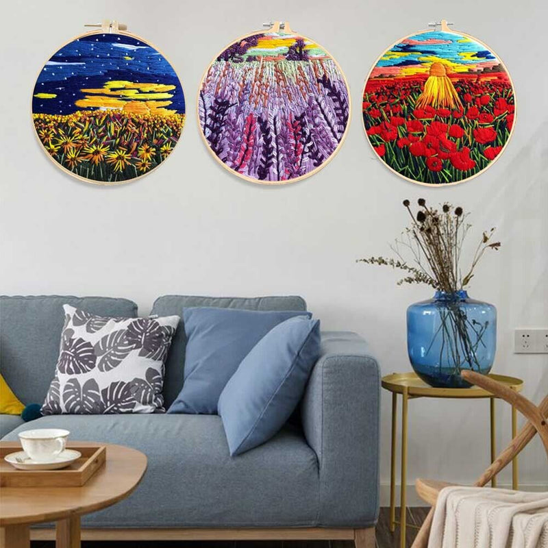 DIY Crafts Needle Punch Flower Embroidery Cross Stitch Kit Embroidery Hoop