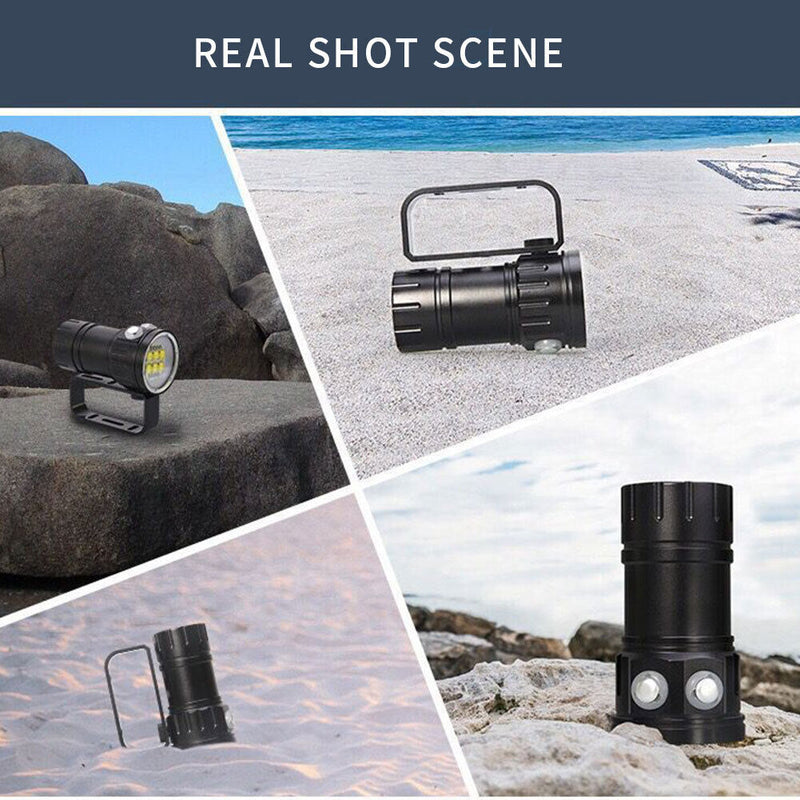180W Waterproof Photography LED Diving Flashlight Scuba Dive Underwater Torch