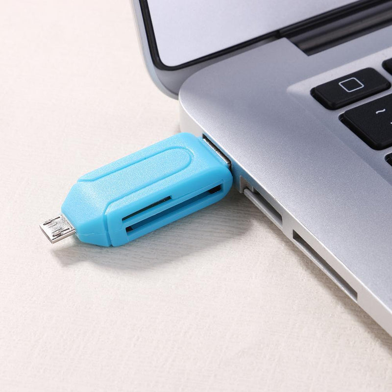 USB2.0 Micro USB OTG Card Reader for TF SD Memery Card for PC Phone (Blue)