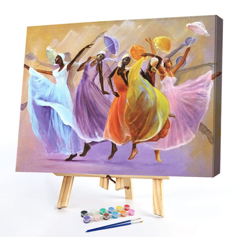 Girls with Umbrella Oil Paint By Numbers Kits DIY Handpainted on Canvas Art