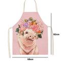 Pig Printed Women Kitchen Aprons Linen Oil-proof Apron (82x68cm)