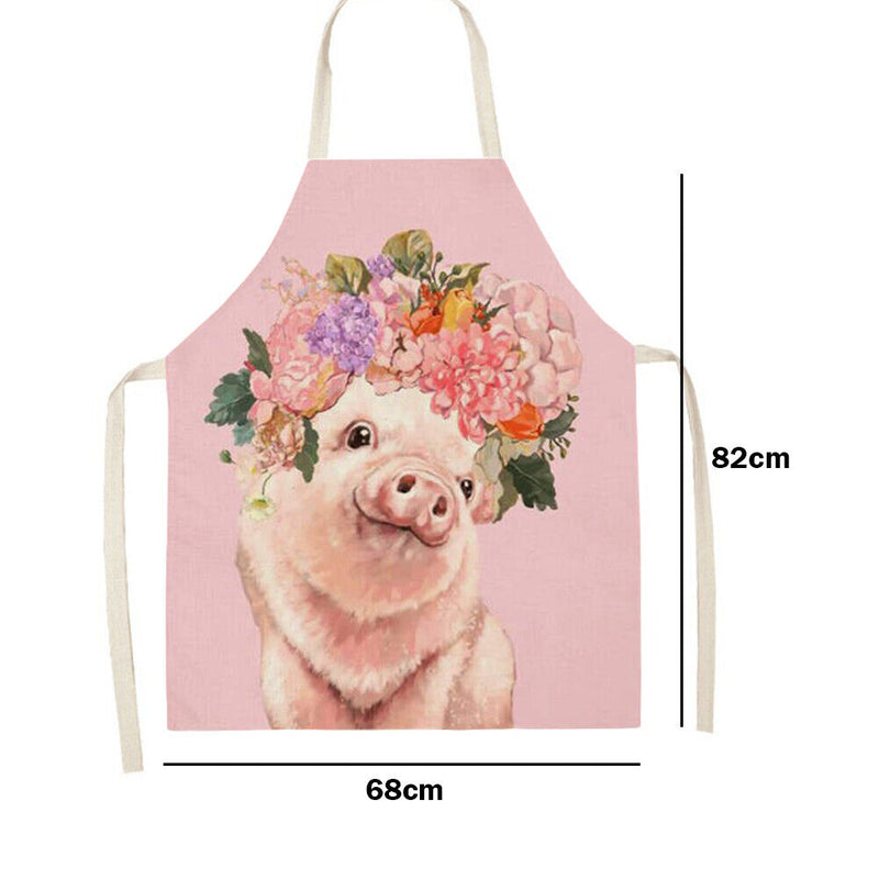 Pig Printed Women Kitchen Aprons Linen Oil-proof Apron (82x68cm)