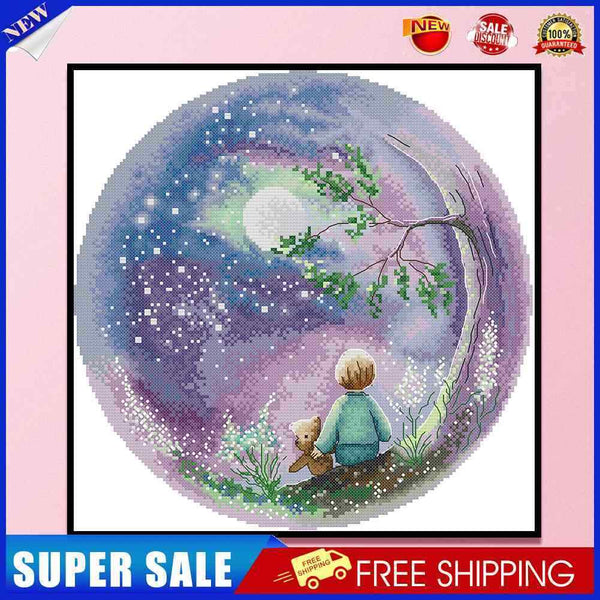 #A Look Up Moon Partial Cross Stitch 14CT DIY Printed Embroidery Kits Home Decor