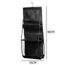 6 Pocket Hanging Handbag Organizer Wall Closet Clear Storage Bag (Black) Newly