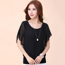 Plus Size Summer Chiffon Ruffle Bat Sleeve Blouse Solid Women Tops (2XL)