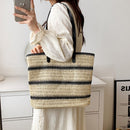 Summer Straw Shoulder Bags Women Striped Woven Beach Shopper Handbag (2)