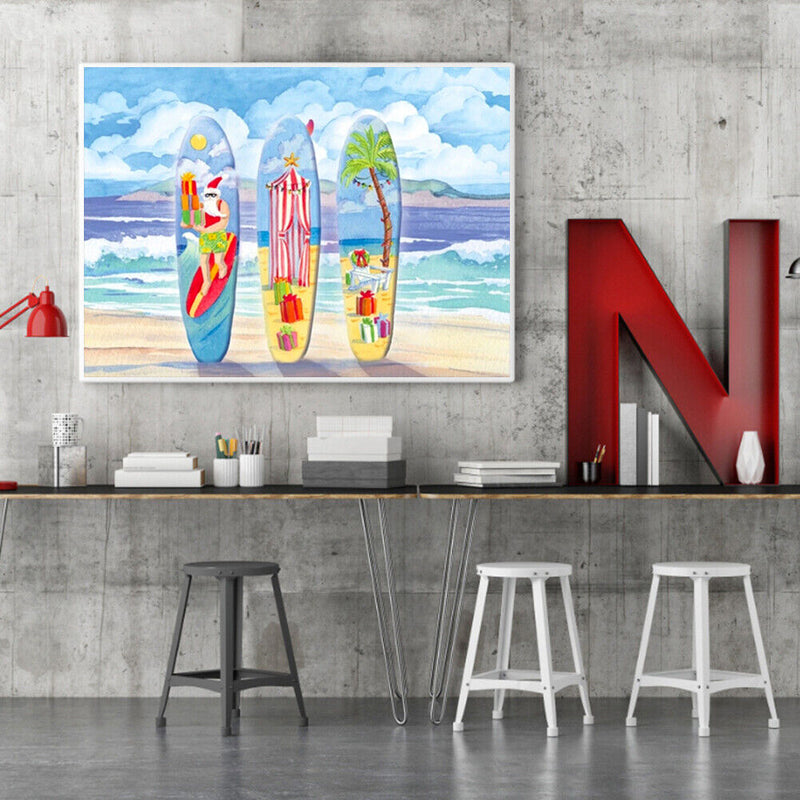 Oil Paint by Numbers Christmas Surfboard Canvas Artwork Living Room Picture Kit