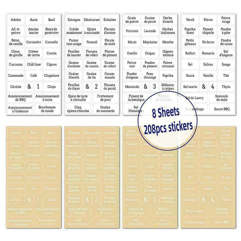 8 Sheets 208 PCS Creative Transparent Waterproof Spice/ P6D0 Labels Herb B8B8