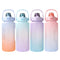 2000ml Water Bottle with Time Marker for Outdoor Sports Drink Cup (Pink)