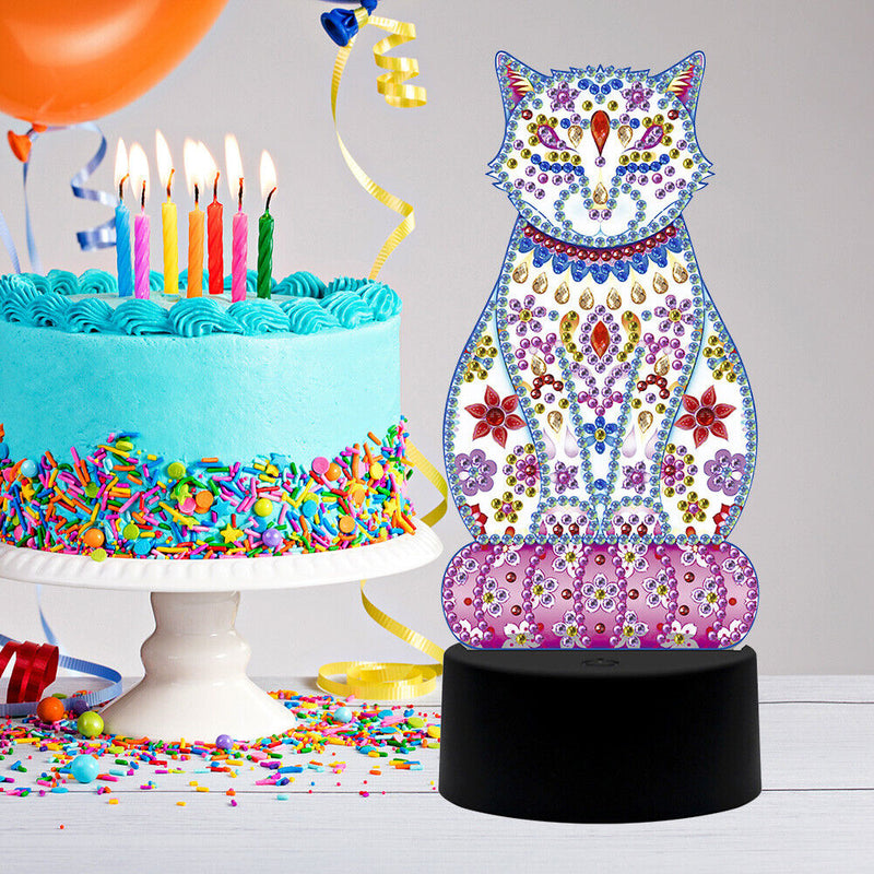 DIY Special Shaped Diamond Painting Cat LED Light Cross Stitch Embroidery L