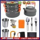 Outdoor Camping Hiking Cookware Cooking Pan+Fry Pan+Kettle+Spoon Fork+Cup+Kni