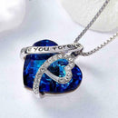 I Love You Forever Heart Pendant Necklace Crystals Elegant Blue He R3P5 I9K2