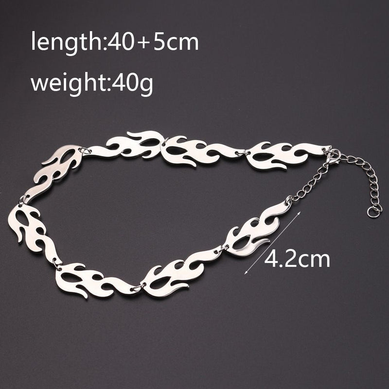 Women Men Fire Flame Necklace Hip Hop Rock Jewelry Accessories Wave Sun Choker