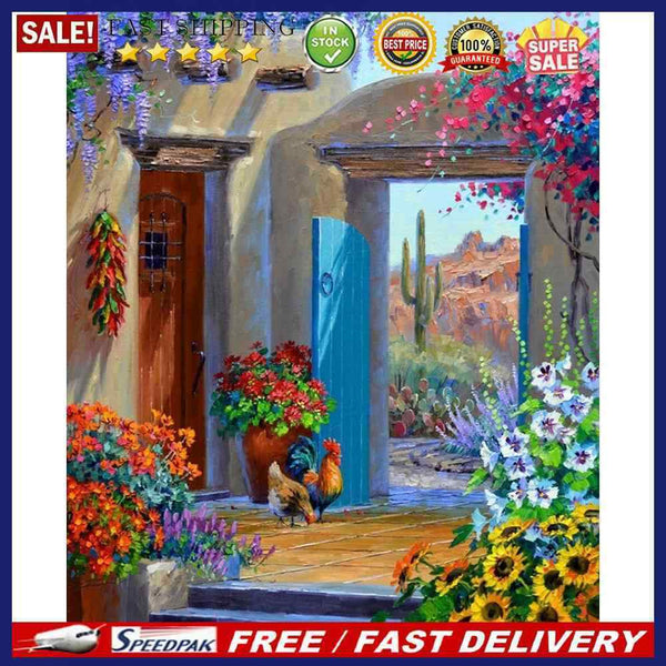 Frameless Oil Paint By Numbers Kit DIY Acrylic Door Flowers Handicraft Drawin