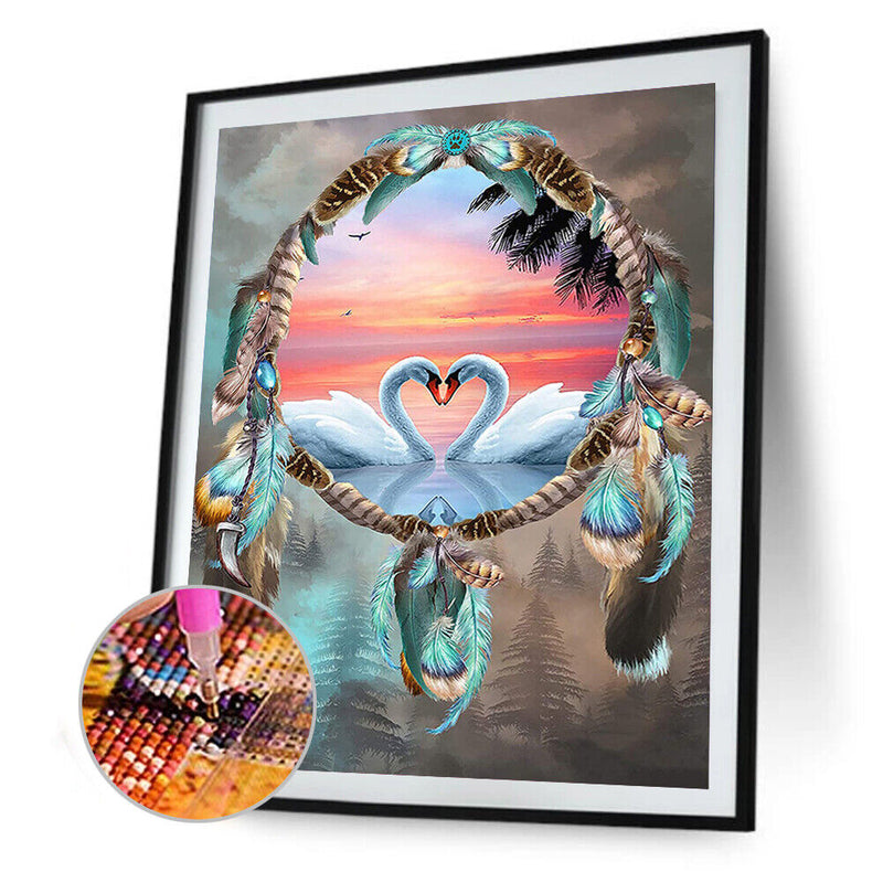 5D DIY Swans Mosaic Full Round Diamond Drawing Handmade Rhinestone Craft Gifts